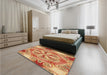 Round Machine Washable Transitional Yellow Orange Rug in a Office, wshpat1751org
