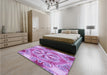 Round Machine Washable Transitional Orchid Purple Rug in a Office, wshpat1751pur