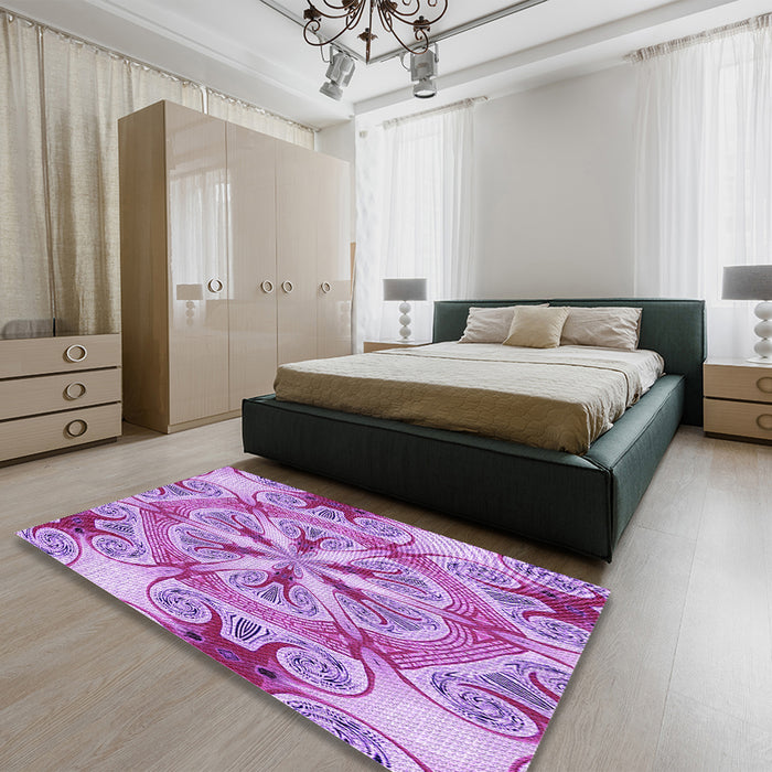 Round Machine Washable Transitional Orchid Purple Rug in a Office, wshpat1751pur
