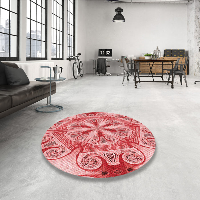 Round Patterned Pastel Pink Rug in a Office, pat1751rd