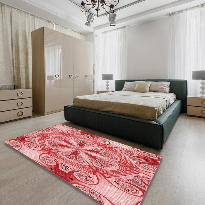 Patterned Pastel Pink Rug in a Bedroom, pat1751rd
