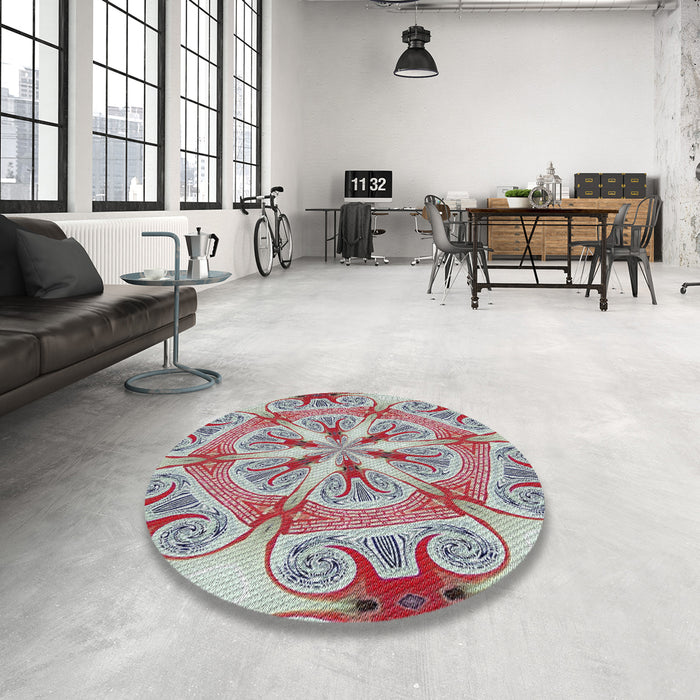 Round Patterned Chestnut Brown Abstract Machine Washable Rug in a Office, wshpat1751