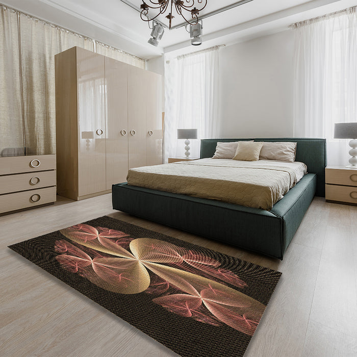 Patterned Light Brown Rug in a Bedroom, pat1752brn