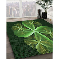 Patterned Dark Lime Green Rug, pat1752grn