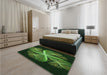 Patterned Dark Lime Green Rug in a Bedroom, pat1752grn