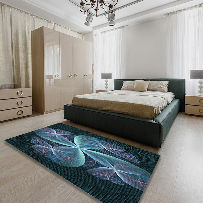 Patterned Glacial Blue Ice Blue Rug in a Bedroom, pat1752lblu