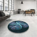 Round Patterned Glacial Blue Ice Blue Rug in a Office, pat1752lblu