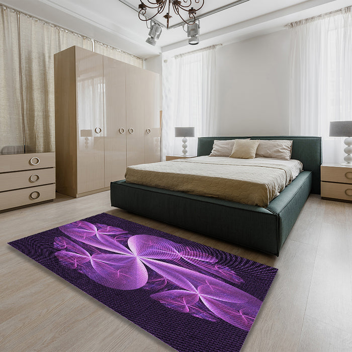 Round Machine Washable Transitional Dark Orchid Purple Rug in a Office, wshpat1752pur