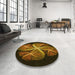 Round Patterned Black Brown Rug in a Office, pat1752yw