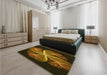 Patterned Black Brown Rug in a Bedroom, pat1752yw