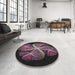 Round Machine Washable Transitional Midnight Gray Rug in a Office, wshpat1752