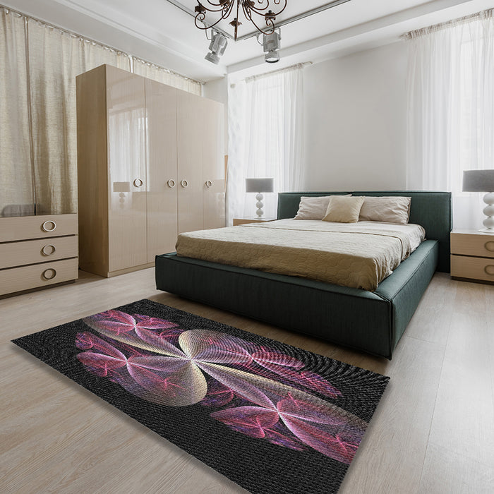 Patterned Mid Gray Modern Rug in a Bedroom, pat1752