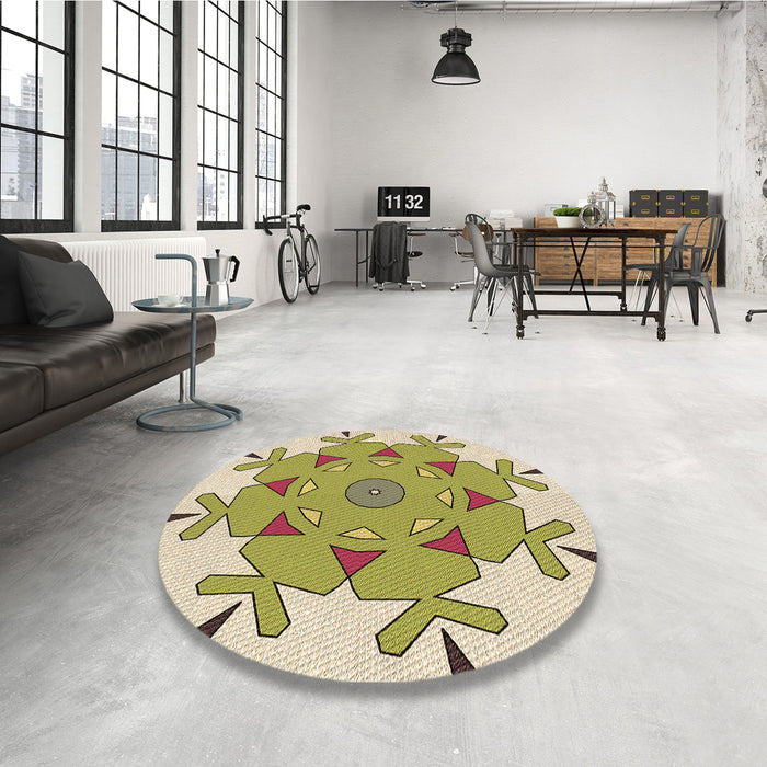 Round Patterned Brown Gold Rug in a Office, pat1753brn