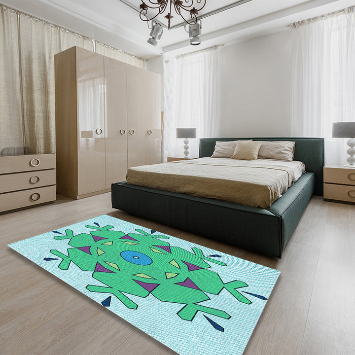 Patterned Turquoise Green Rug in a Bedroom, pat1753lblu