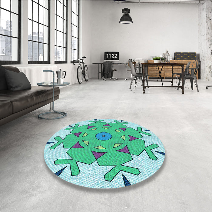 Round Patterned Turquoise Green Rug in a Office, pat1753lblu