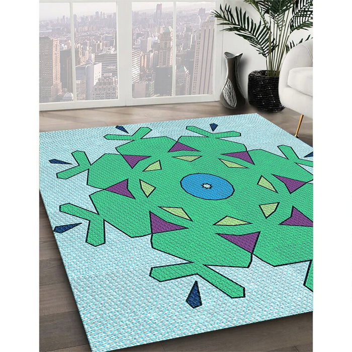 Patterned Turquoise Green Rug in Family Room, pat1753lblu