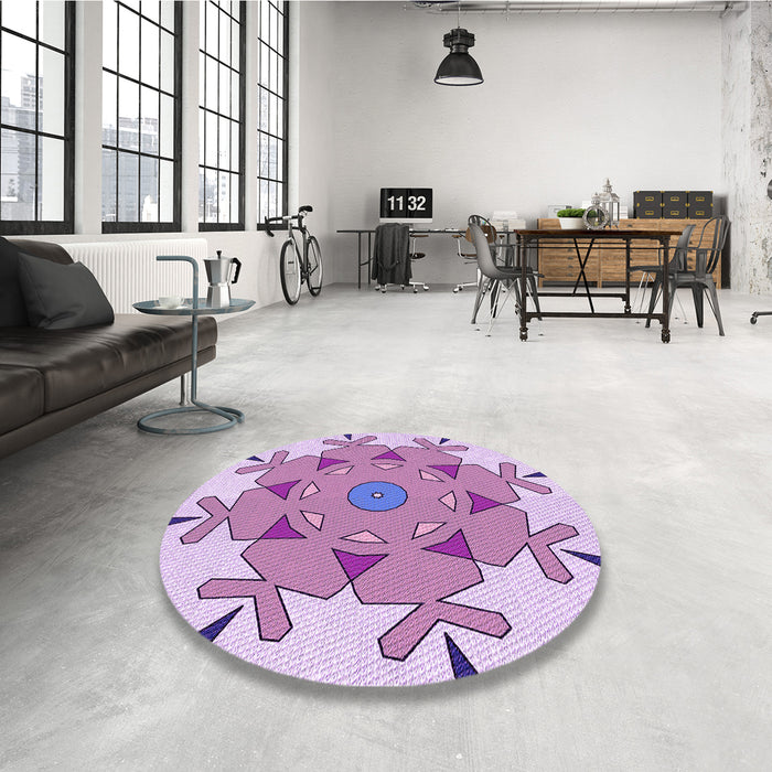 Round Patterned Blossom Pink Rug in a Office, pat1753pur