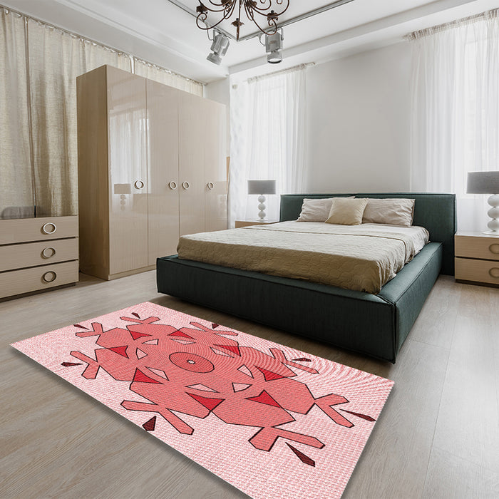 Patterned Red Rug in a Bedroom, pat1753rd