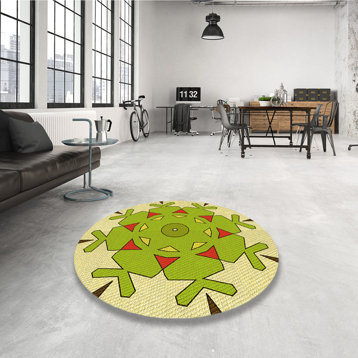 Round Patterned Neon Yellow Rug in a Office, pat1753yw