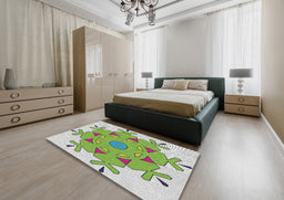 Patterned Camouflage Green Novelty Rug in a Bedroom, pat1753