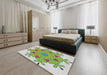 Machine Washable Transitional Camouflage Green Rug in a Bedroom, wshpat1753