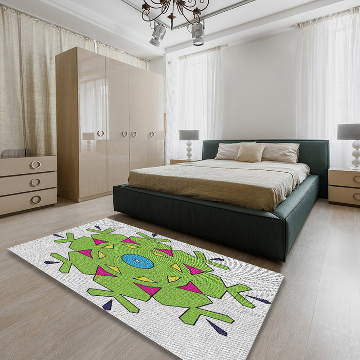 Machine Washable Transitional Camouflage Green Rug in a Bedroom, wshpat1753