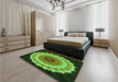 Patterned Dark Forest Green Rug in a Bedroom, pat1754grn