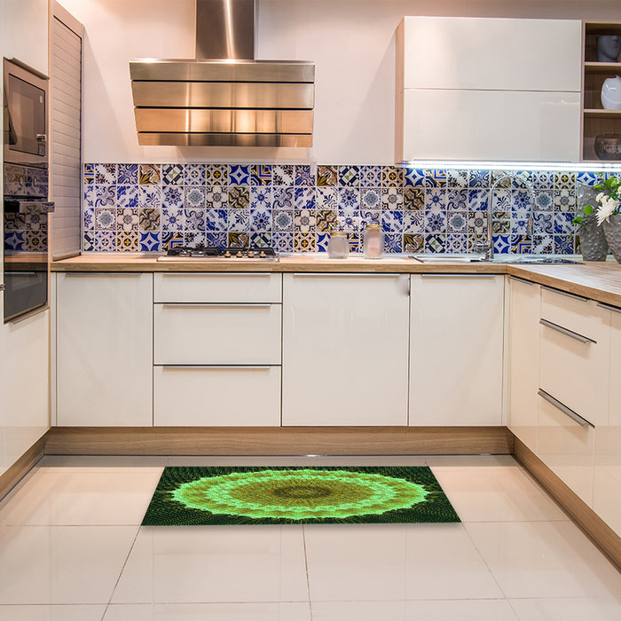 Patterned Dark Forest Green Rug in a Kitchen, pat1754grn