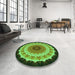 Round Patterned Dark Forest Green Rug in a Office, pat1754grn