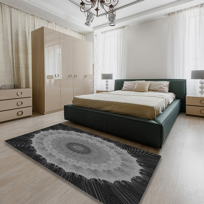 Round Machine Washable Transitional Charcoal Black Rug in a Office, wshpat1754gry