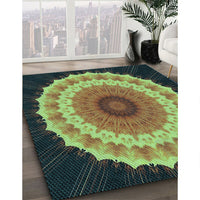 Patterned Yellow Green Rug, pat1754lblu