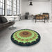 Round Patterned Yellow Green Rug in a Office, pat1754lblu