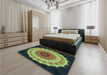 Patterned Yellow Green Rug in a Bedroom, pat1754lblu