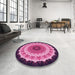 Round Patterned Dark Hot Pink Rug in a Office, pat1754pur