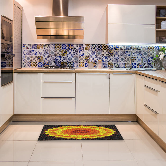 Machine Washable Transitional Yellow Rug in a Kitchen, wshpat1754