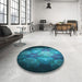 Round Patterned Dark Turquoise Green Rug in a Office, pat1755lblu