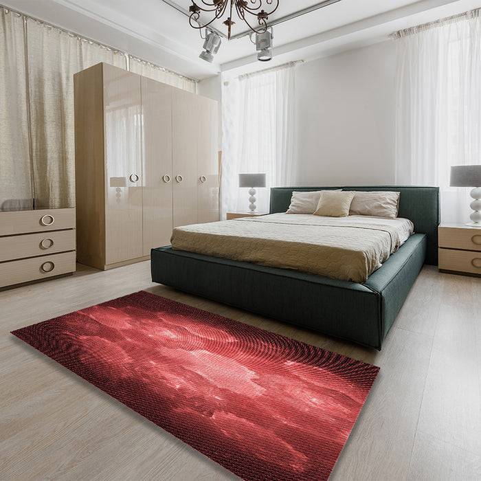 Round Machine Washable Transitional Red Rug in a Office, wshpat1755rd