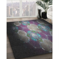 Patterned Charcoal Black Modern Rug, pat1755