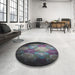 Round Machine Washable Transitional Charcoal Black Rug in a Office, wshpat1755