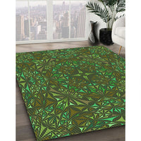 Patterned Dark Lime Green Rug, pat1756grn