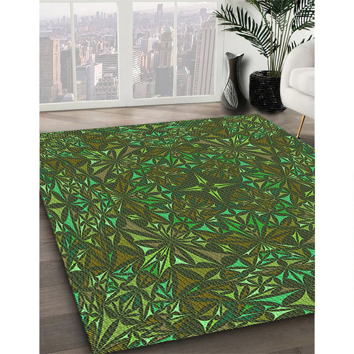 Patterned Dark Lime Green Rug in Family Room, pat1756grn