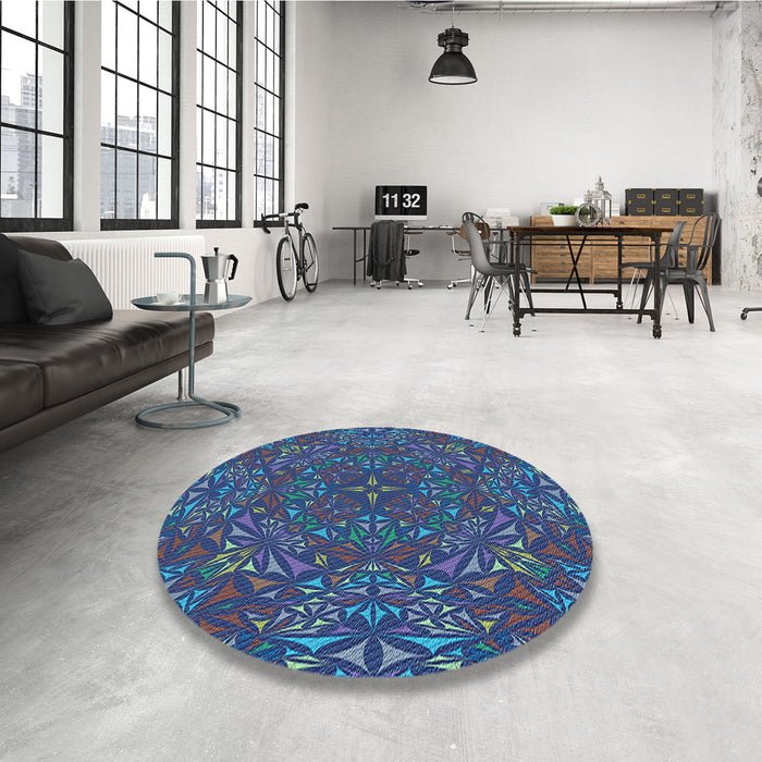 Round Patterned Glacial Blue Ice Blue Rug in a Office, pat1756lblu