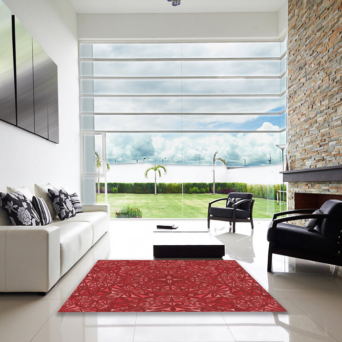 Square Patterned Red Rug in a Living Room, pat1756rd