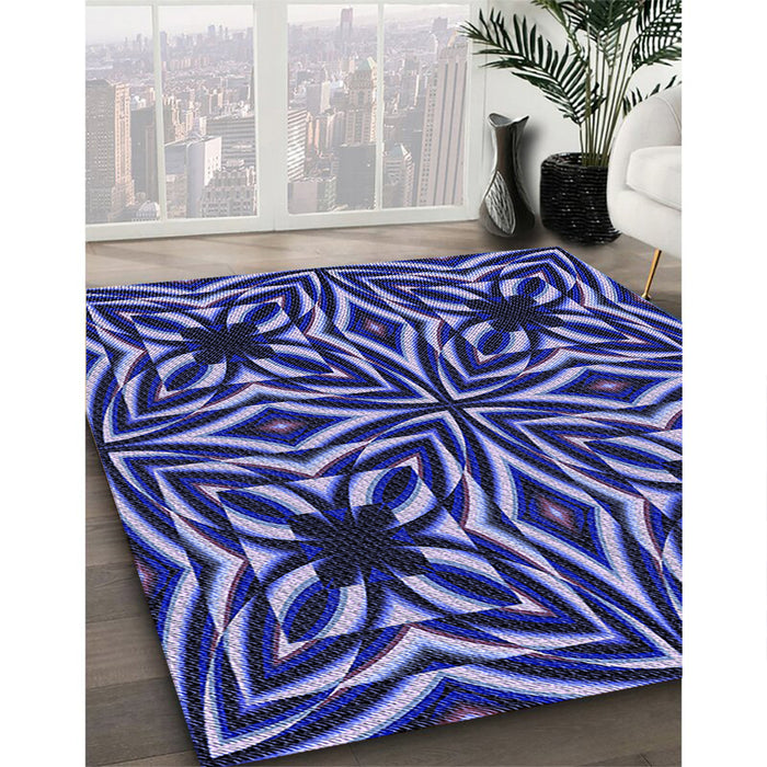 Patterned Denim Dark Blue Rug in Family Room, pat1757blu