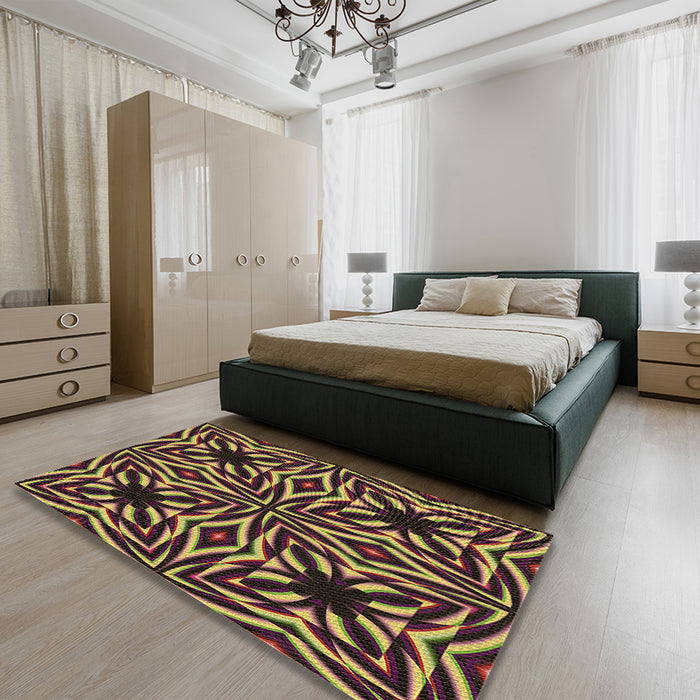 Round Machine Washable Transitional Caramel Brown Rug in a Office, wshpat1757brn