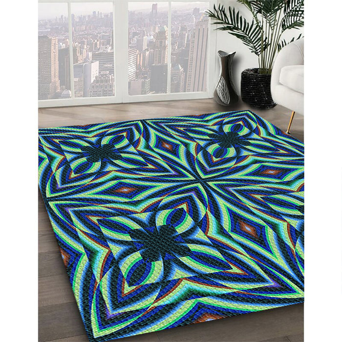 Machine Washable Transitional Mint Green Rug in a Family Room, wshpat1757lblu