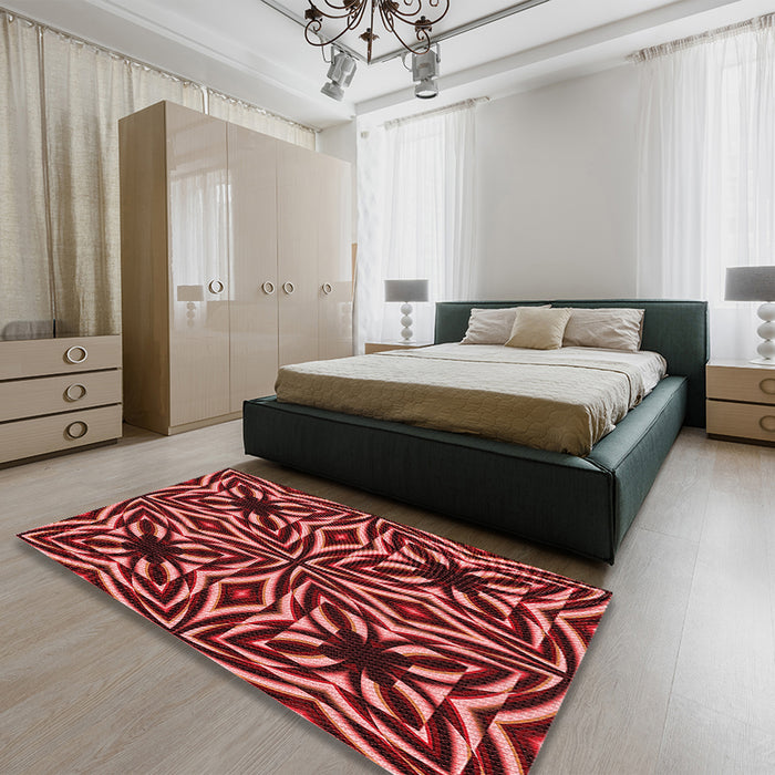 Patterned Red Rug in a Bedroom, pat1757rd