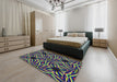 Patterned Green Modern Rug in a Bedroom, pat1757