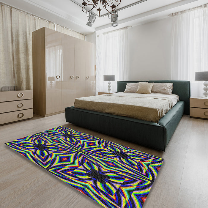 Patterned Green Modern Rug in a Bedroom, pat1757