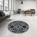 Round Machine Washable Transitional Green Rug in a Office, wshpat1757